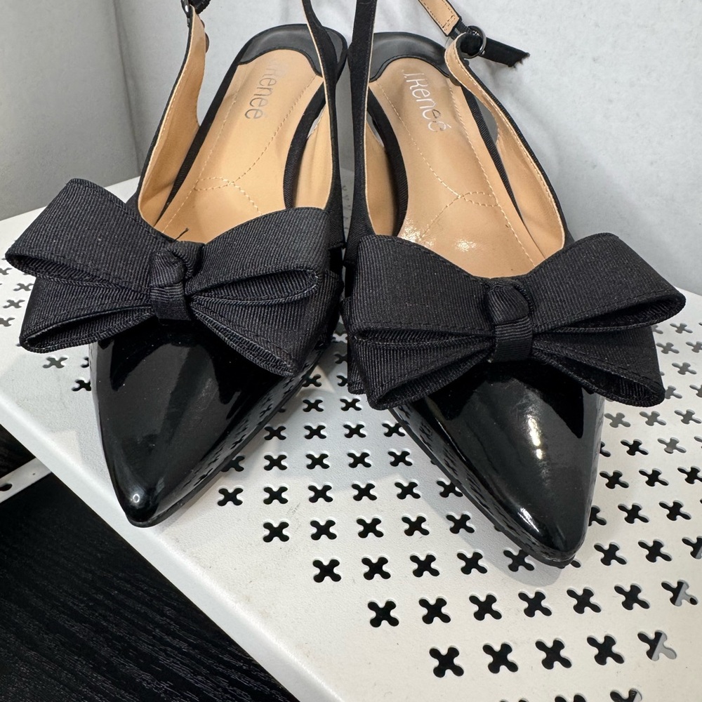 J.Renee Black Patent Bow Slingback Heels Size 8 Medium Comfort 2.5 Inch Heels - Picture 7 of 7